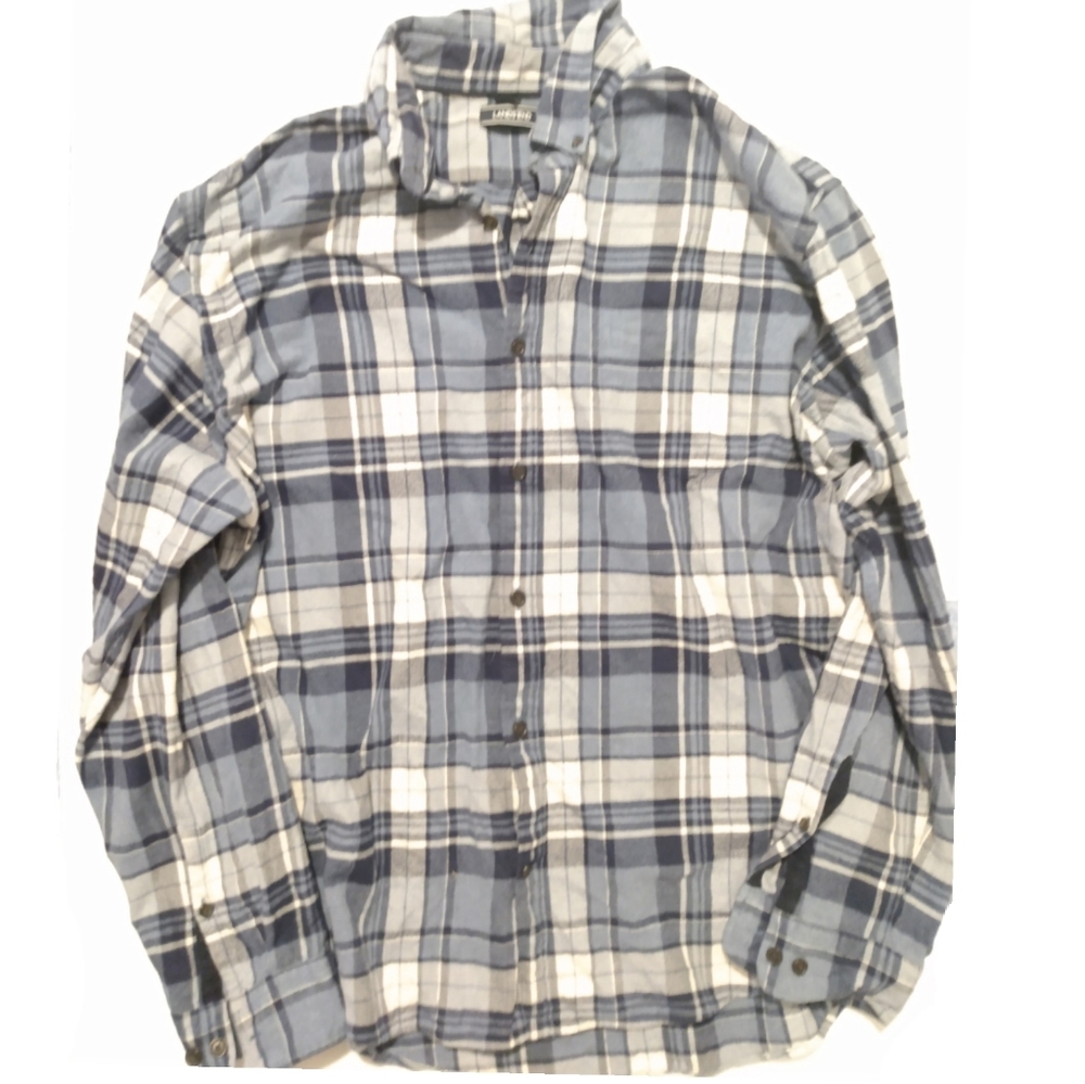 Mens Land's end plaid flannel button down shirt